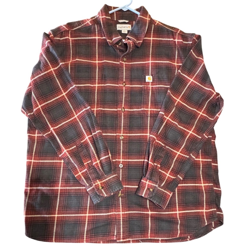 Carhartt Shirt Mens XL Red Black Plaid Cotton Blend Relaxed Fit Flannel Workwear